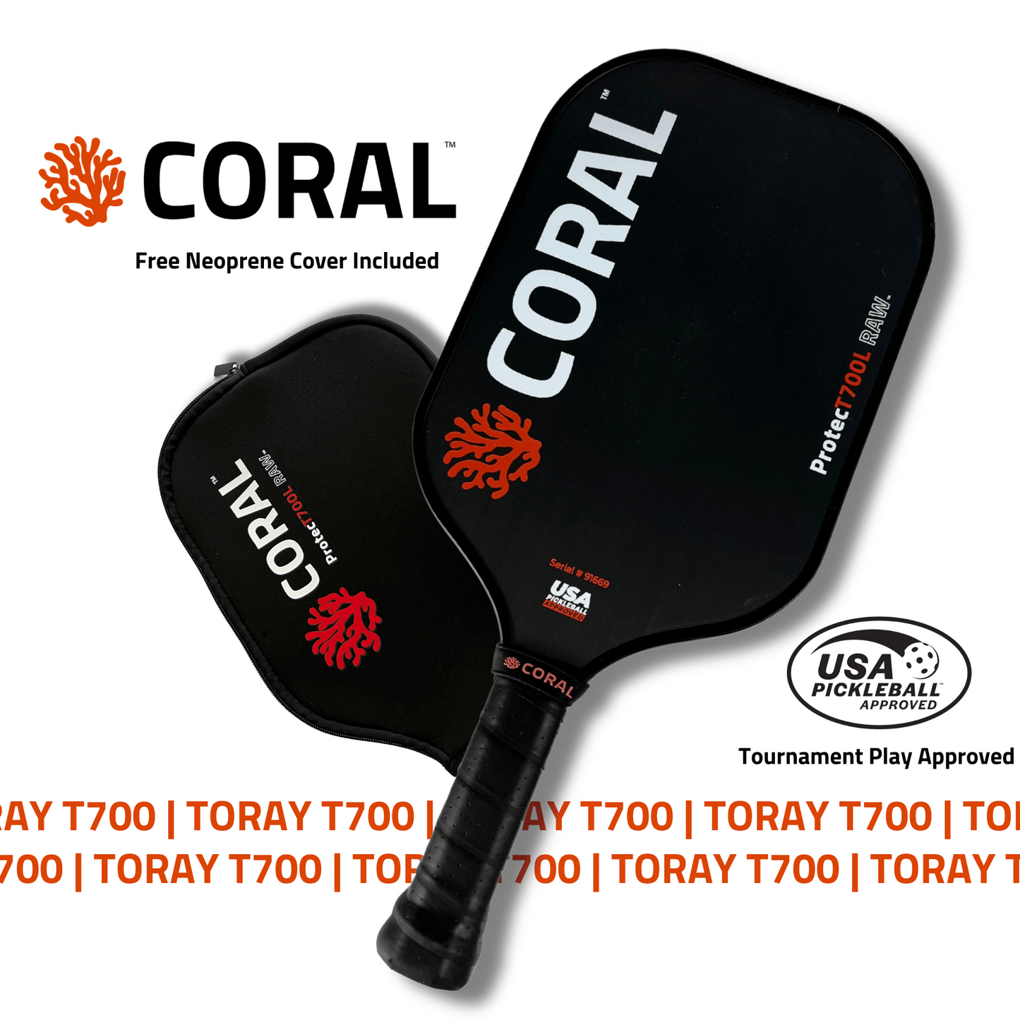Raw Carbon Fiber Pickleball Paddle – USAPA Approved TORAY T700 with Neoprene Cover